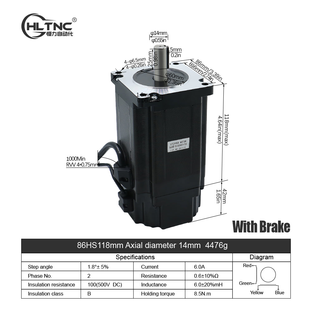 HLTNC Nema34 Stepper Motor 86 Flange 86HS118 5.6A 8.5N.m 1214ozin DC Engine With 4 Lead 1500RPM For CNC Router