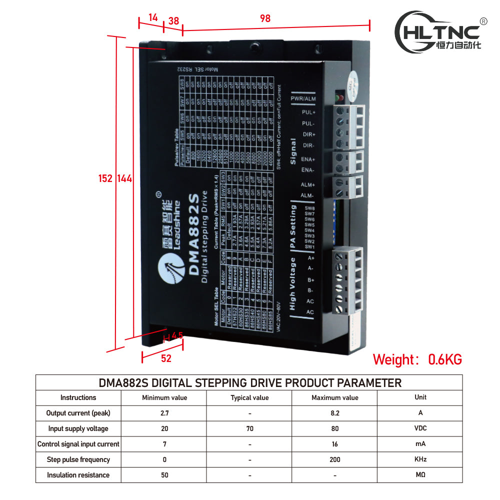 HLTNC Leadshine DMA882S 110V DC 80V AC 8.2A 200Khz Digital Stepper Motor Drive With RS232 For CNC Engraver Nema 23 34 Stepping Driver（复制）
