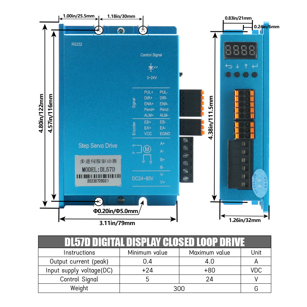 HLTNC DL57D Stepper Motor Drive Digital display 0-200khz DC 24-80V Encoder 1000 lines 4A Suit For Nema23 Close loop Stepper Motor
