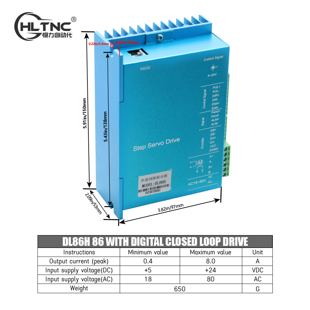 HLTNC DL86H Stepper Motor Drive Digital display 0-200khz AC18-80V DC 24-110V Encoder 1000 lines 8A Suit For Nema34 Stepper Motor