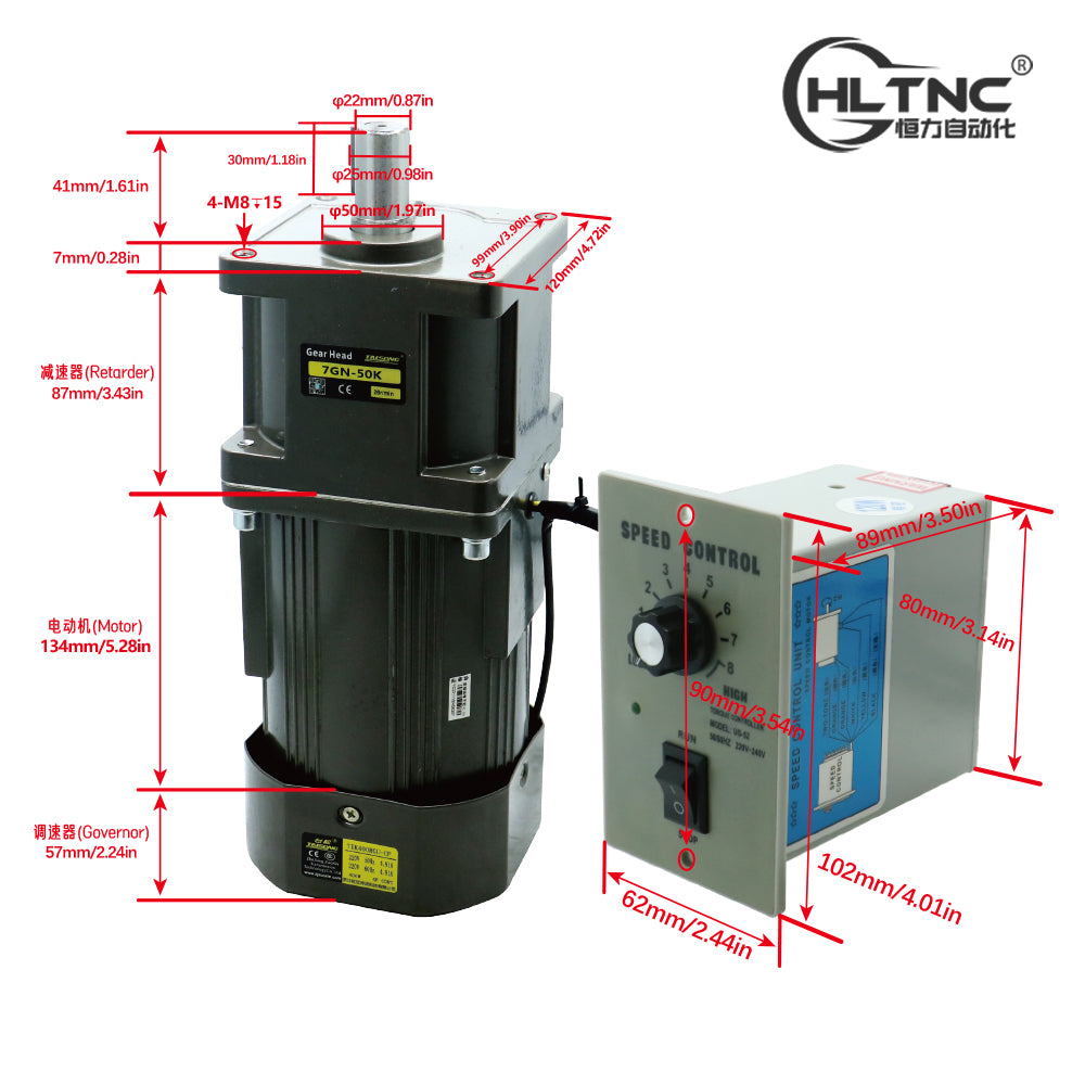 HLTNC 400W Micro AC Motor 110v 220v Single Phase Asynchronous Motor Gear Motor 22mm Motor Shaft+ Speed Controller 5RPM-1350RPM 50/60hz
