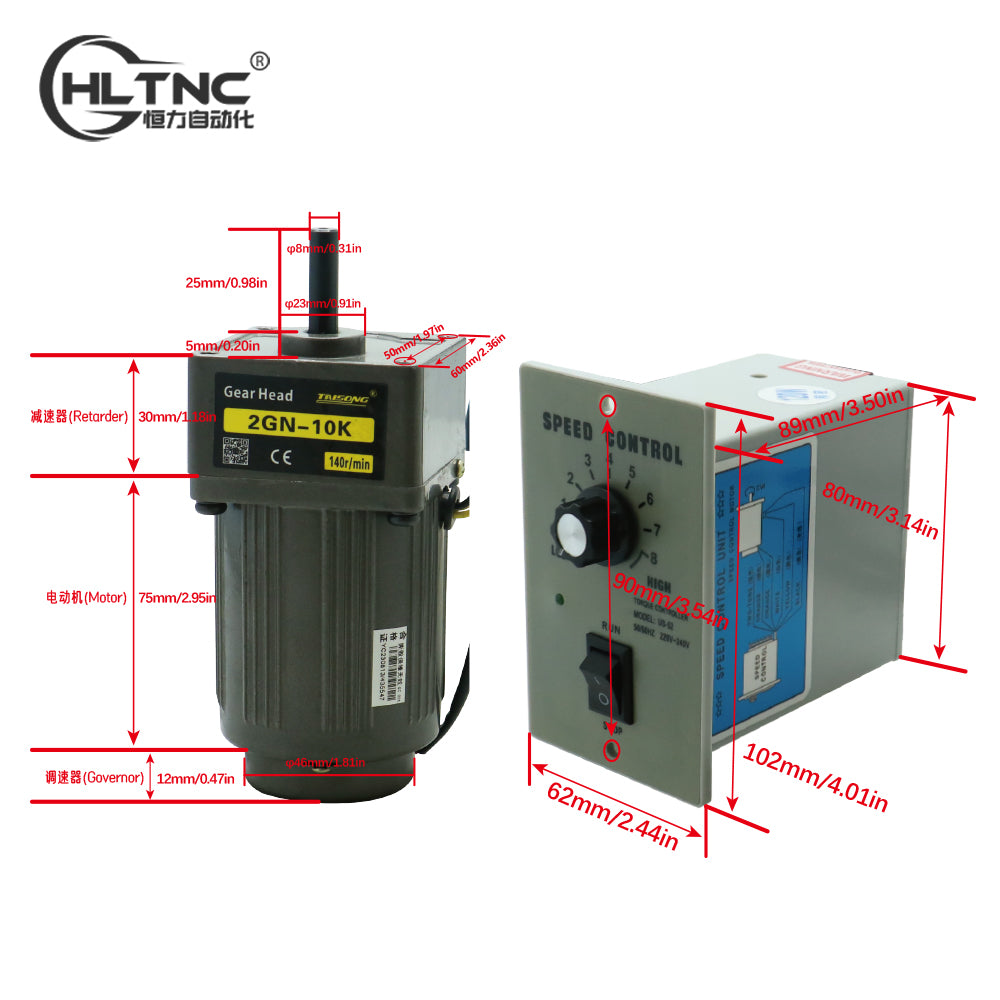HLTNC 6W Micro AC Motor 110v 220v Single Phase Asynchronous Motor Gear Motor 8mm Motor Shaft+ Speed Controller 5RPM-1350RPM 50/60hz