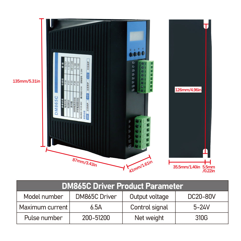 HLTNC DM865C 6.5A DC24V 80V Digital Stepper Motor Driver Controller With Display For CNC Engraver Nema34 86 2Phase Engine