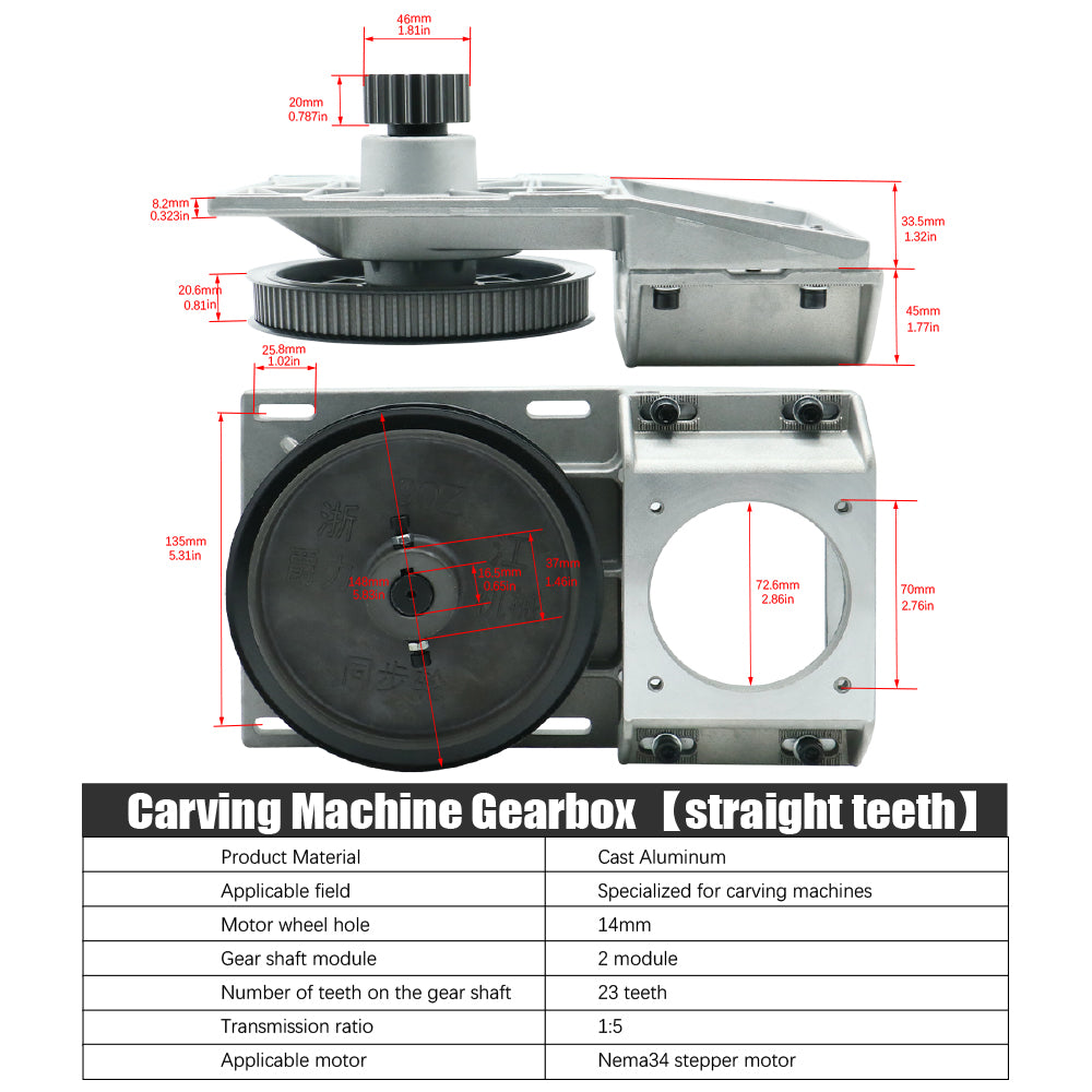 HLTNC 2m Module Standard Cnc Router Use Ration 5:1 Gearbox Left Helical Belt Reducer For Nema34 Motor Cast Aluminum Materials