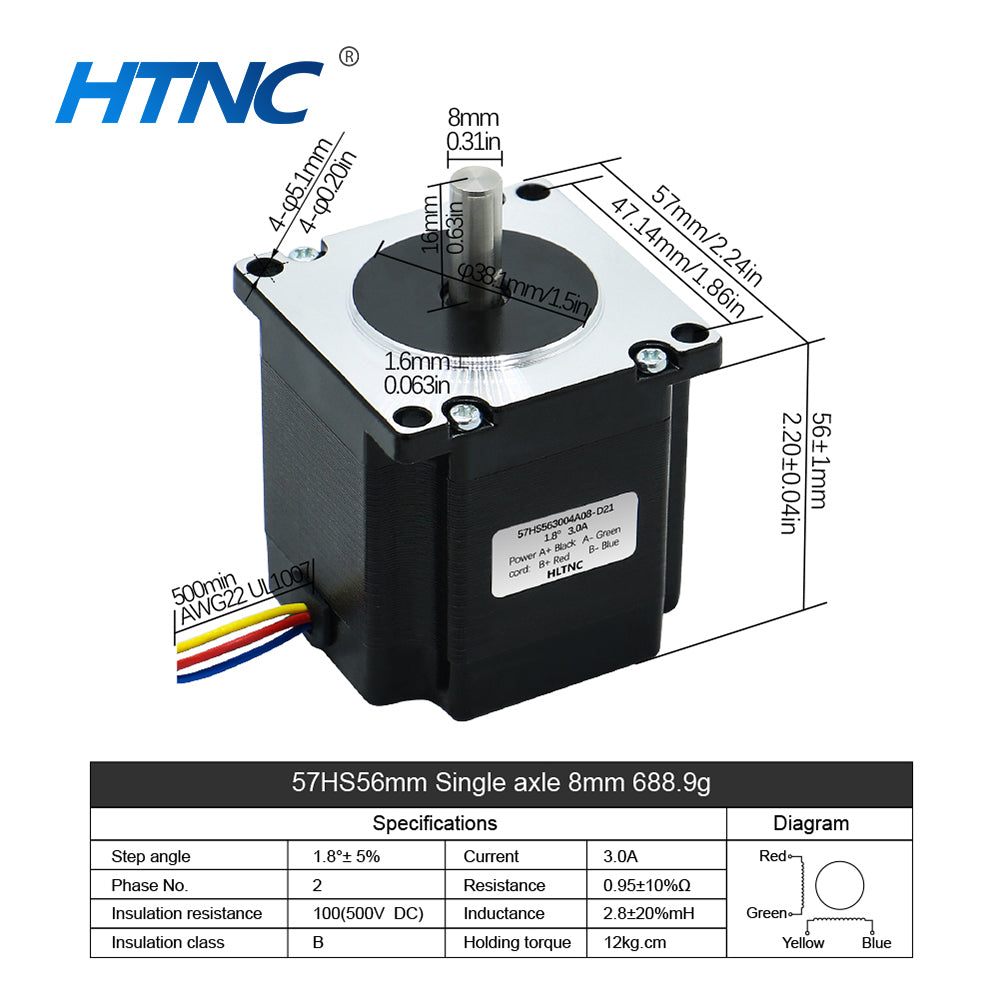 HLTNC 57mm nema23 3A 2Phase 1.2N 2N 2.2Nm 2.5N 3Nm 4-Lead Stepper Motor with 8mm Single Shaft For CNC Engraver Router 3D Printer