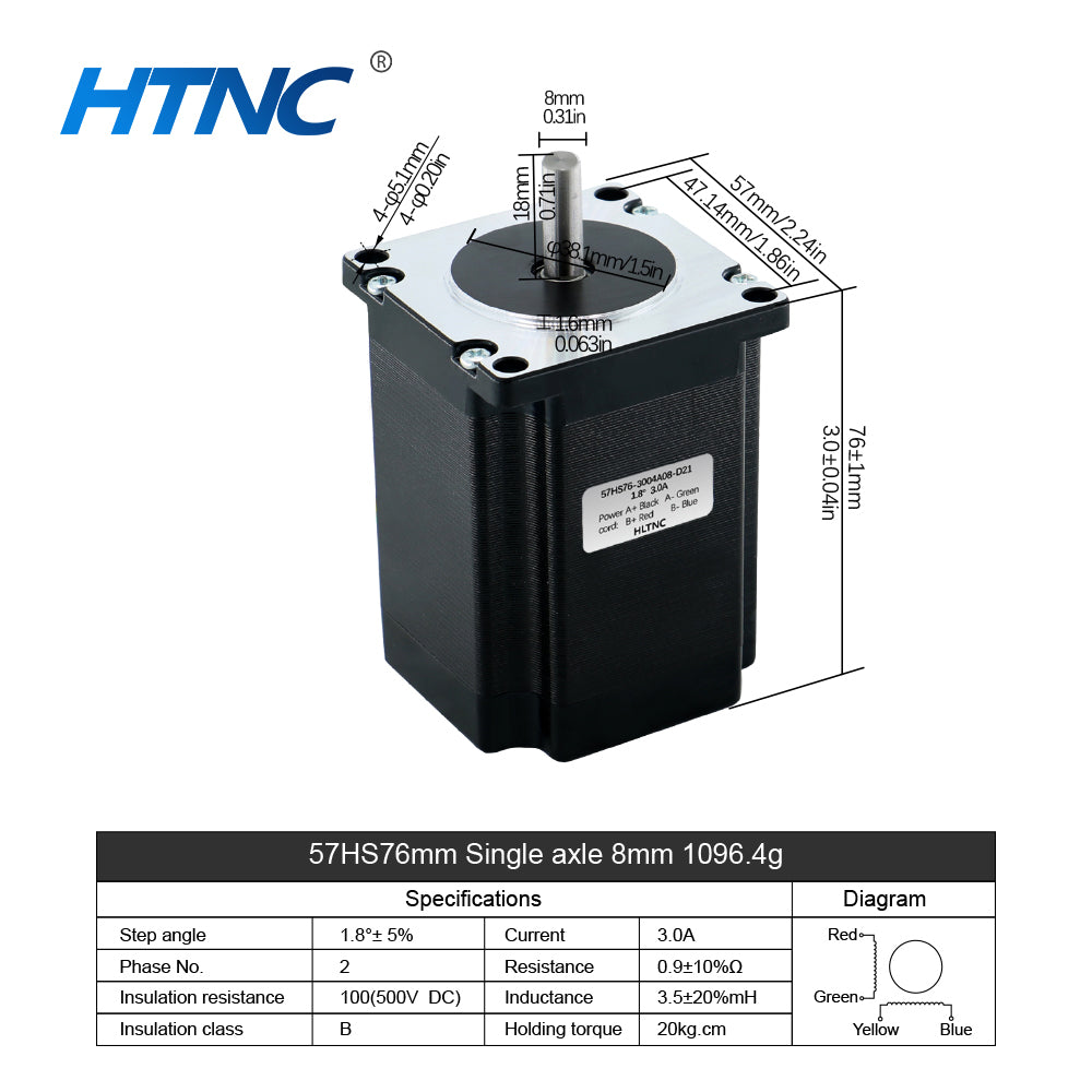 HLTNC 57mm nema23 3A 2Phase 1.2N 2N 2.2Nm 2.5N 3Nm 4-Lead Stepper Motor with 8mm Single Shaft For CNC Engraver Router 3D Printer