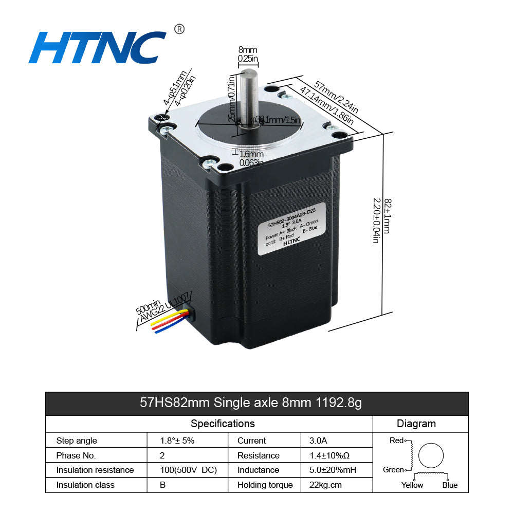 HLTNC 57mm nema23 3A 2Phase 1.2N 2N 2.2Nm 2.5N 3Nm 4-Lead Stepper Motor with 8mm Single Shaft For CNC Engraver Router 3D Printer