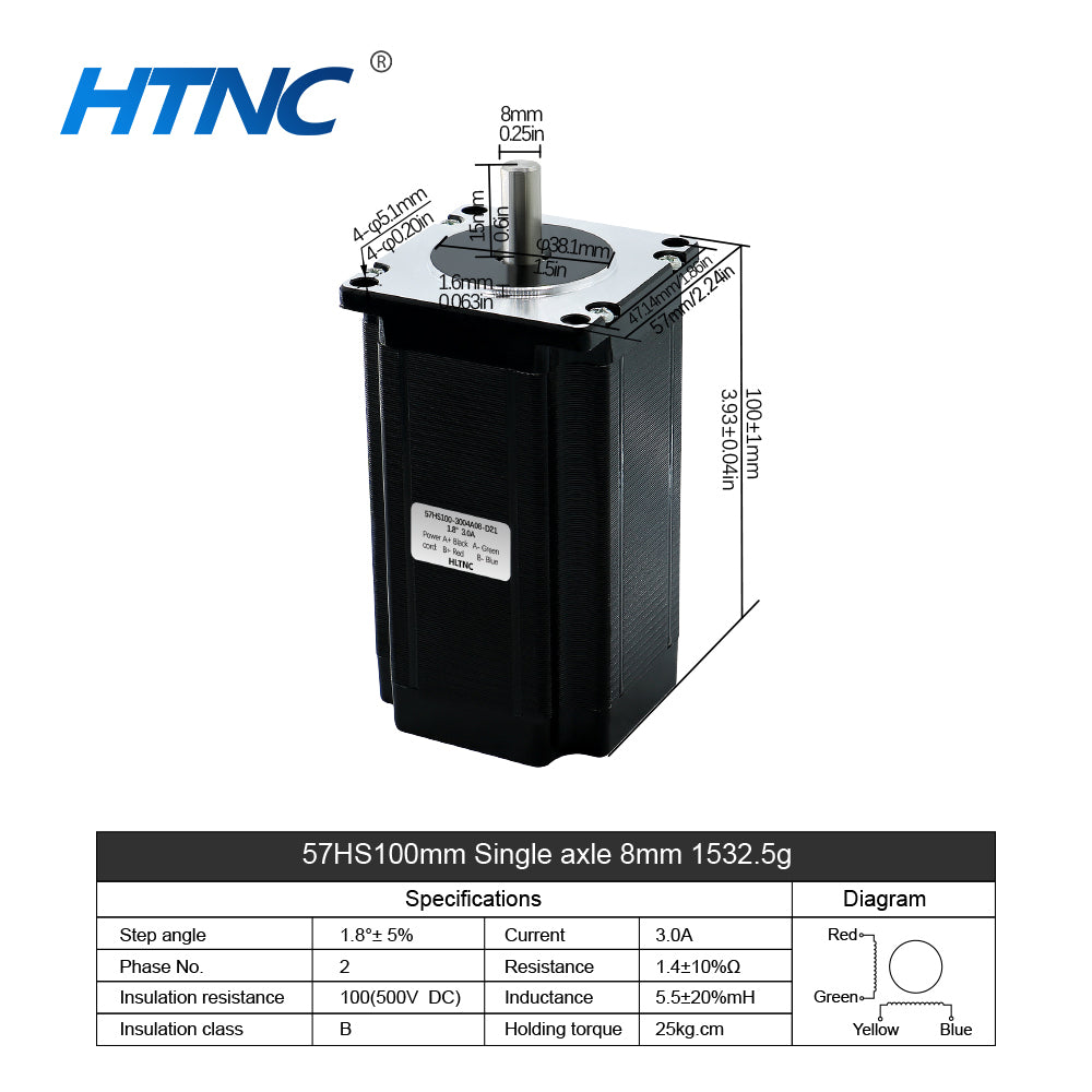 HLTNC 57mm nema23 3A 2Phase 1.2N 2N 2.2Nm 2.5N 3Nm 4-Lead Stepper Motor with 8mm Single Shaft For CNC Engraver Router 3D Printer