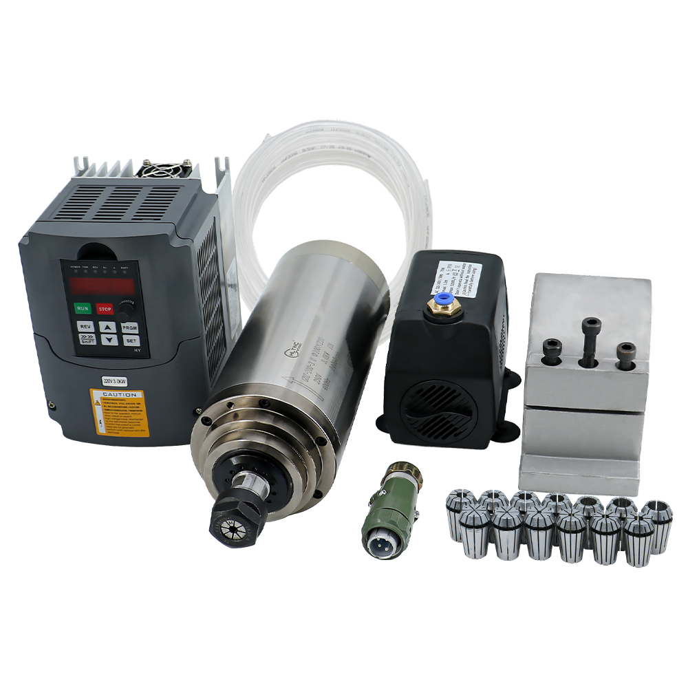 3kw ER20 water cooled spindle kit include 3000w VFD 75w water pump 100mm spindle mount ER20 collets （1-13mm） for CNC router