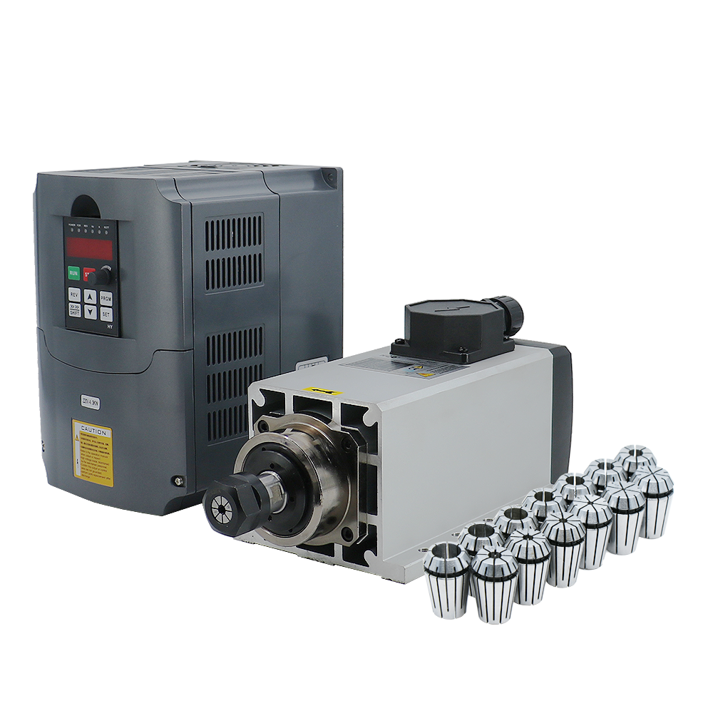 CNC spindle motor kit 3.5kw 3500w 18000RPM ER20 air cooled square spindle motor + 4kw HY inverter + 13pcs ER20 collets（1-13mm）