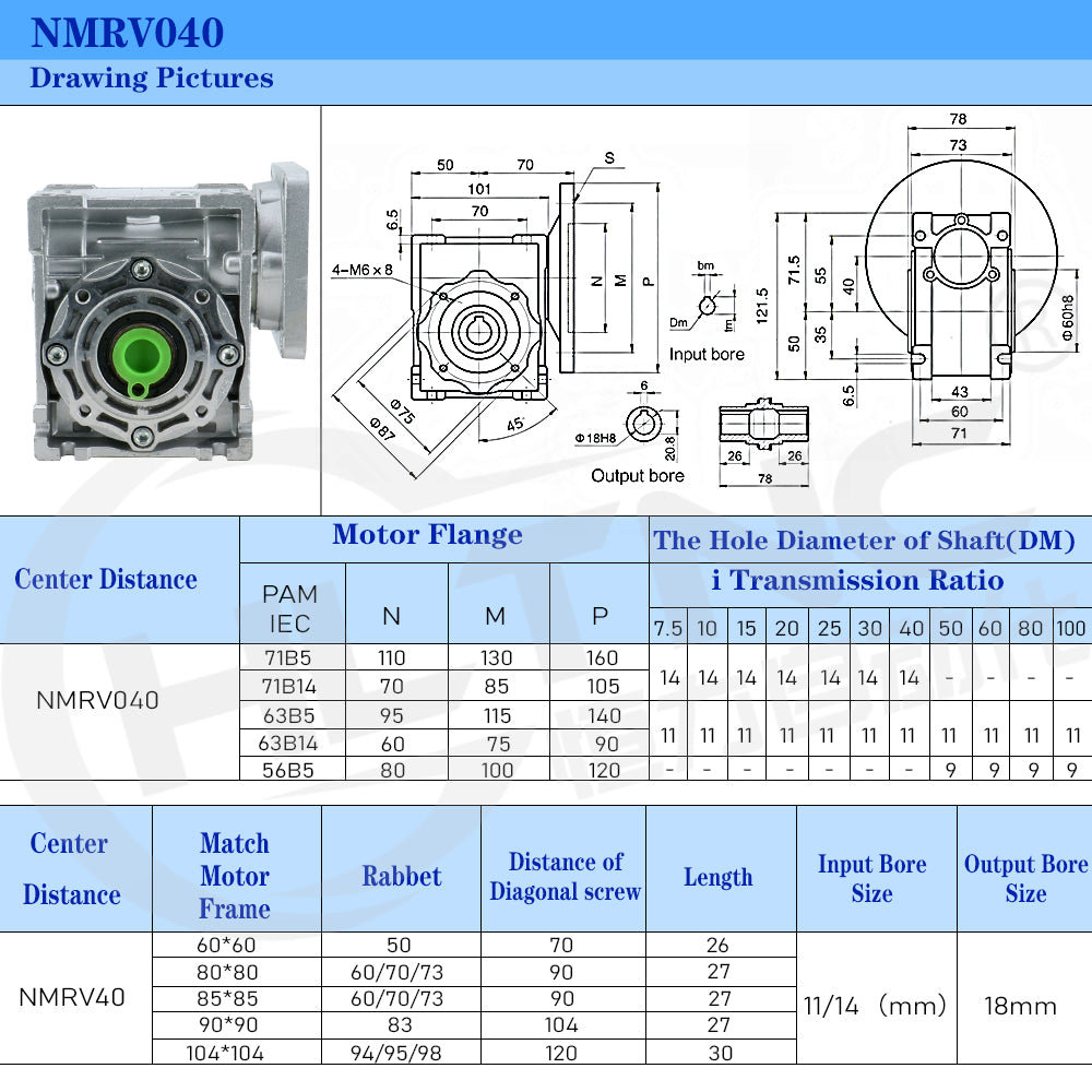NMRV040 86mm  Worm gear reducer Reduction ratio 5:1 to 100:1 input 14mm shaft for NEMA34  stepper motor